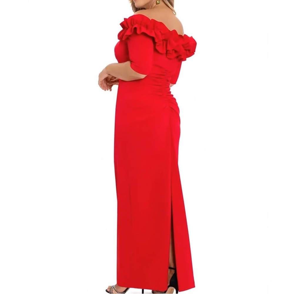 MAC duggal Red Dress Off the shoulder